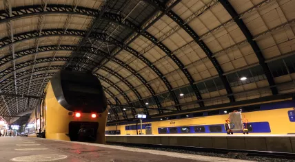 NS trains stopped at a platform in 2017
