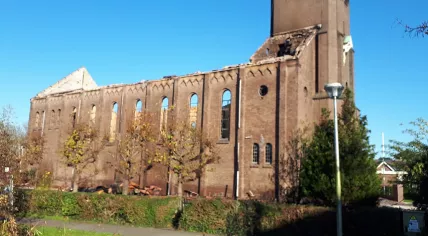 The Onze-Lieve-Vrouw-Geboortekerk in Hoogmade after the fire, 10 November 2019