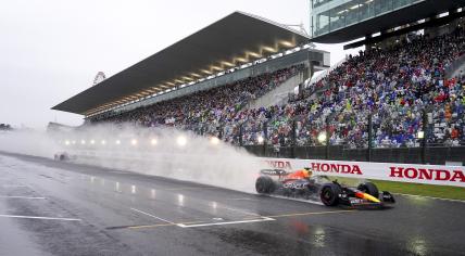 Max Verstappen after the rolling restart during the Japanese GP. He continued on to victory, and secured his second consecutive world title. 9 Oct. 2022