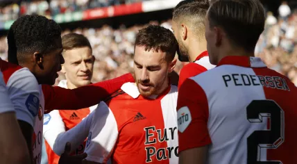 Orkun Kokcu of Feyenoord (c) celebrates the 1-0 during the Netherlands eredivisie match between Feyenoord and FC Twente in Feyenoord Stadium de Kuip on 9 october 2022 in Rotterdam, Netherlands.