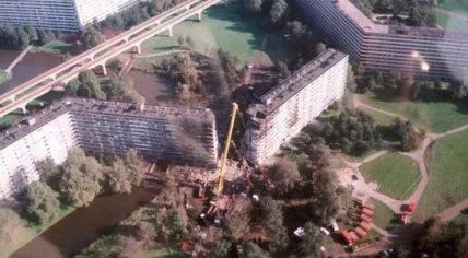 Aftermath of an El Al cargo plane crashing into two apartment buildings in Bijlmer, Amsterdam on 4 October 1992