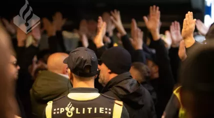 Police in Amsterdam monitor Napoli supporters before their Champions League match against Ajax. 4 October 2022