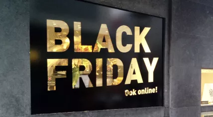 A shop in Rotterdam advertises its Black Friday sale in 2020