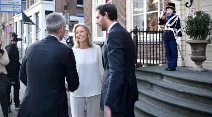 NATO Secretary General Jens Stoltenberg meets with Ministers Kajsa Ollongren of Defense and Wopke Hokestra of Foreign Affairs in the Netherlands, 14 November 2022