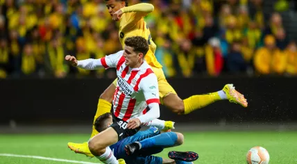 PSV Eindhoven's Guus Til fails to score during the group stage match in the UEFA Europe Leauge 2022/2023 between Bodo/Glimt and PSV Eindhoven in Bodo, Norway, 03 November 2022