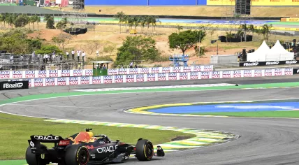 Red Bull Racing's Dutch driver Max Verstappen races during the Formula One Brazil Grand Prix at the Autodromo Jose Carlos Pace racetrack, also known as Interlagos, in Sao Paulo, Brazil, on November 13, 2022. 