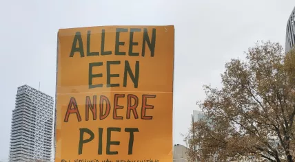 Protestors call for an end to the use of blackface to portray Zwarte Piet. 16 November 2019