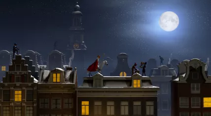 Sinterklaas and Pieten on the rooftops