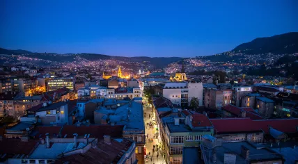 A nighttime view over Sarajevo, Bosnia, in 2014