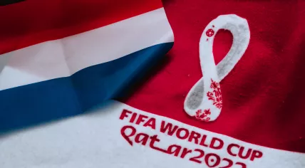 Netherlands National flag and logo of FIFA World Cup in Qatar 2022