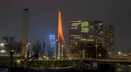 The Erasmus Bridge was lit up in orange as a statement about domestic violence against women. 24 November 2022