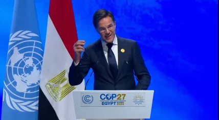 Dutch Prime Minister Mark Rutte speaking at the COP27 climate summit in Egypt, 7 November 2022