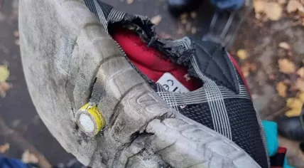 The remains of a boy's shoe after he stomped on a lit firework for a TikTok challenger, 14 November 2022