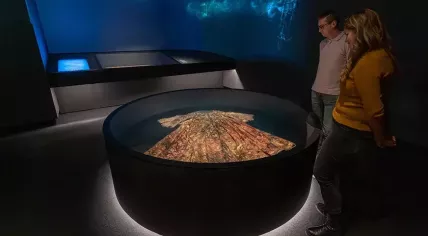 People at a 17th century wedding dress found in ship remains near Texel, November 2022