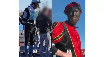 Men in blackface makeup who harassed anti-blackface demonstrators on the A28 offramp to Staphorst, 19 November 2022