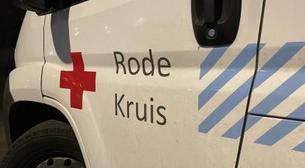 A van from the Red Cross at a checkpoint for Ukrainian refugees at Amsterdam Centraal. 27 March 2022