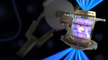 Image showing the conversion of laser energy into X-rays inside a target containing an imploding fuel capsule from the National Ignition Facility at the LLNL. December 2022