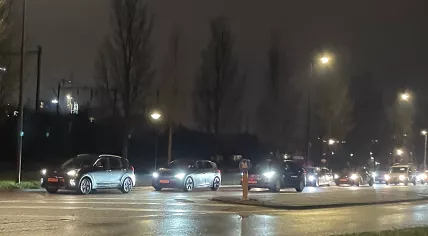 Traffic backed up in the dark in Amsterdam just after 5 p.m. the day before the Winter Solstice. 20 December 2022
