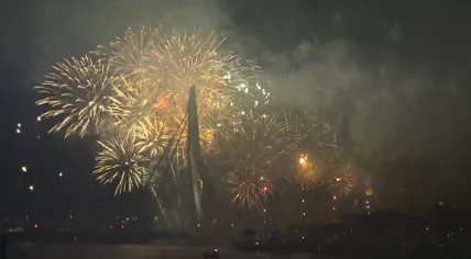 The National Fireworks show at Erasmus Bridge in Rotterdam marking the end of 2019 and the beginning of the new year. 1 January 2020