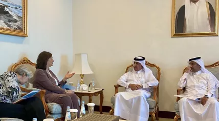 Dutch Sports Minister Conny Helder meeting with the Qatari Minister of Foreign Affairs during her attendance to the Qatar World Cup, 30 November 2022
