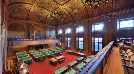 The main debate hall of the Eerste Kamer, the Dutch Senate, in 2015