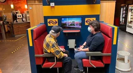 A train compartment built from old NS parts at a nursing home in The Hague