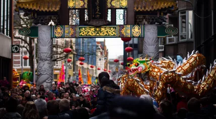 The Chinese New Year celebration in front of a Chinese gate in The Hague in 2015