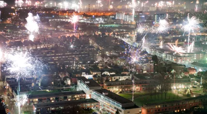 Fireworks explode over Enschede at the start of 2014