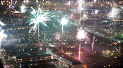 Fireworks explode over Enschede at the start of 2014