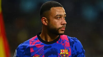 Memphis Depay playing with FC Barcelona in their Champions League match against FC Dynamo Kyiv. 2 November 2021