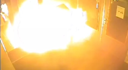 Surveillance camera image of a fire at an asylum shelter in Deurne, 13 August 2022