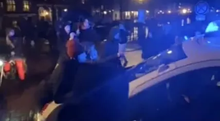 Police arresting climate activists who occupied a University of Amsterdam building on Turfdraagsterpad, 16 January 2023