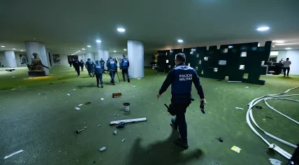 Police in Brazil's National Congress in Brasilia after an attempted coup, 8 January 2023