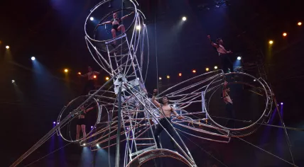 The Mustafa Danguir Troupe performing the Double Wheel of Death at the Kerstcircus Haarlem