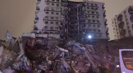 The wreckage of a collapsed building, Diyarbakır, Turkey. 6 February 2023