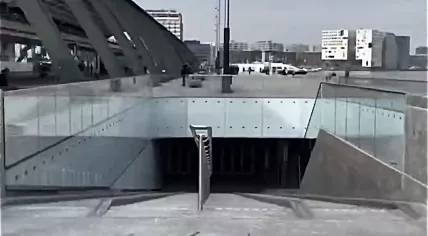 The IJ riverside entrance to an underground garage for 4,000 bicycles. February 2023