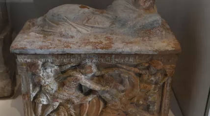 A cinerary urn for Arnth Carpnate, a boy cremated in Etruria between 150-100 BCE. 11 Feb. 2020