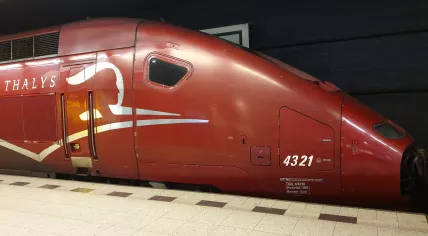 A Thalys stopped at a platform at the Schiphol Airport Station in June 2020