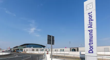 Exterior of the Dortmund Airport in August 2020