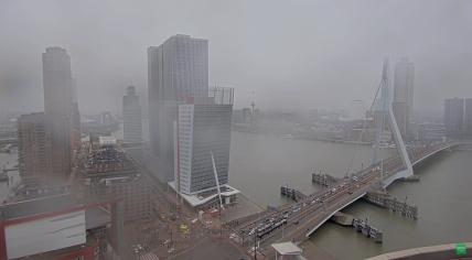 Emergency crews converge on the Wilhelminakade in Rotterdam after a bomb threat was reported at De Rotterdam skyscraper. 21 February 2023