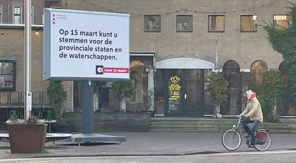 A billboard for the Provincial Council and water board elections on 15 March 2023 in Amsterdam Oost. 13 February 2023