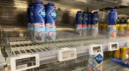 Empty shelves for Karvan Cevitam fruit syrup after a product recall was issued