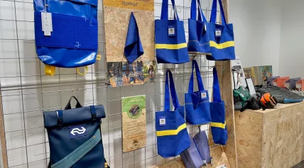 Products sold at the NS Upcycle shop at Rotterdam Central Station