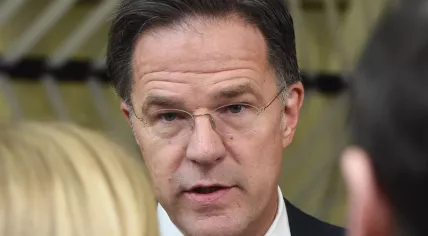 Mark Rutte talking to the press after the European Council summit in Brussels. 23 March 2023