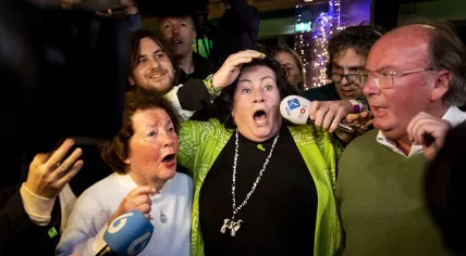 BBB leader Caroline van der Plas reacting to the provisional results of the Provincial Council elections, 15 March 2023
