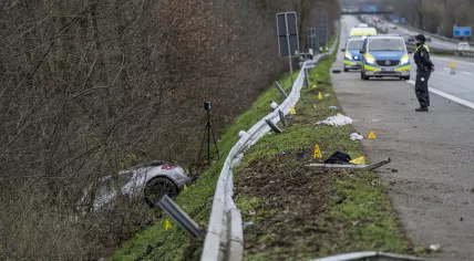 Emergency services at the scene of a fatal accident involving three Porsches on the A3 in Germany , 26 March 2023