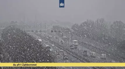 Snowflakes fall on the A2 near Zaltbommel. 7 March 2023
