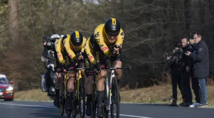 The Jumbo-Visma pro cycling team during the Paris Nice race, March 2023