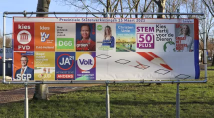 Political parties soliciting votes on a billboard in Zuidplas, Zuid-Holland ahead of the 2023 Provinciale Staten election. March 2023