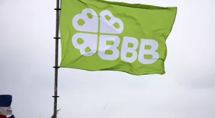 A flag in support of the Boer Burger Beweging (BBB) political party on a farm ahead of the 2023 election. March 2023